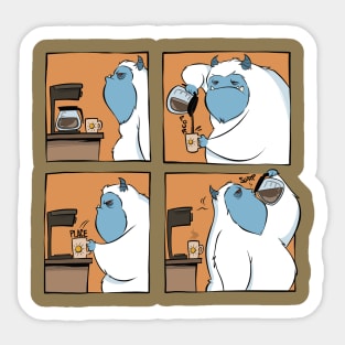 Coffee Yeti pours a fresh cup. Sticker